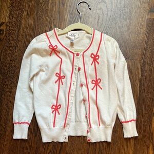 Milly Minis cream Cardigan with pink Bow Accents